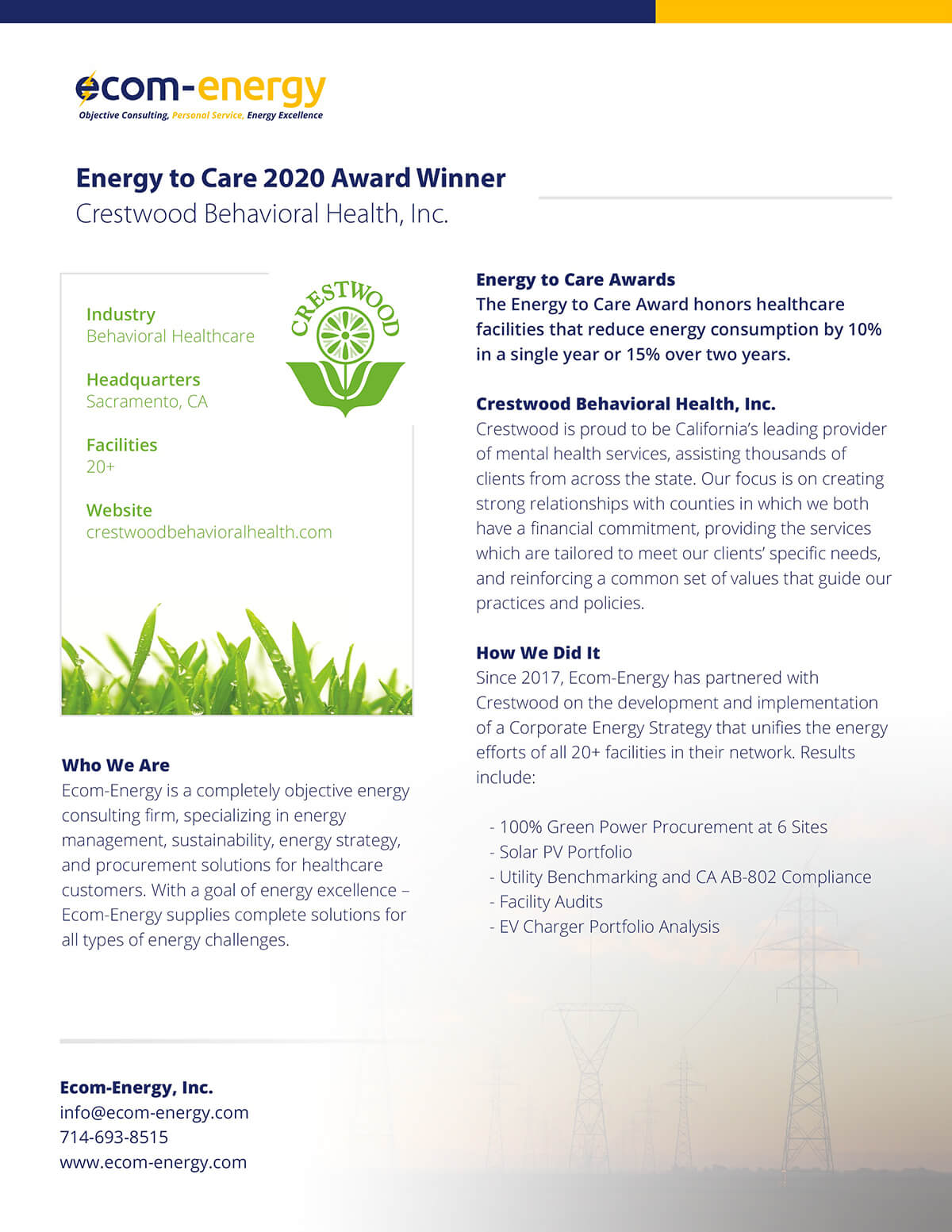 Energy to Care 2020 Award Winner Press Release