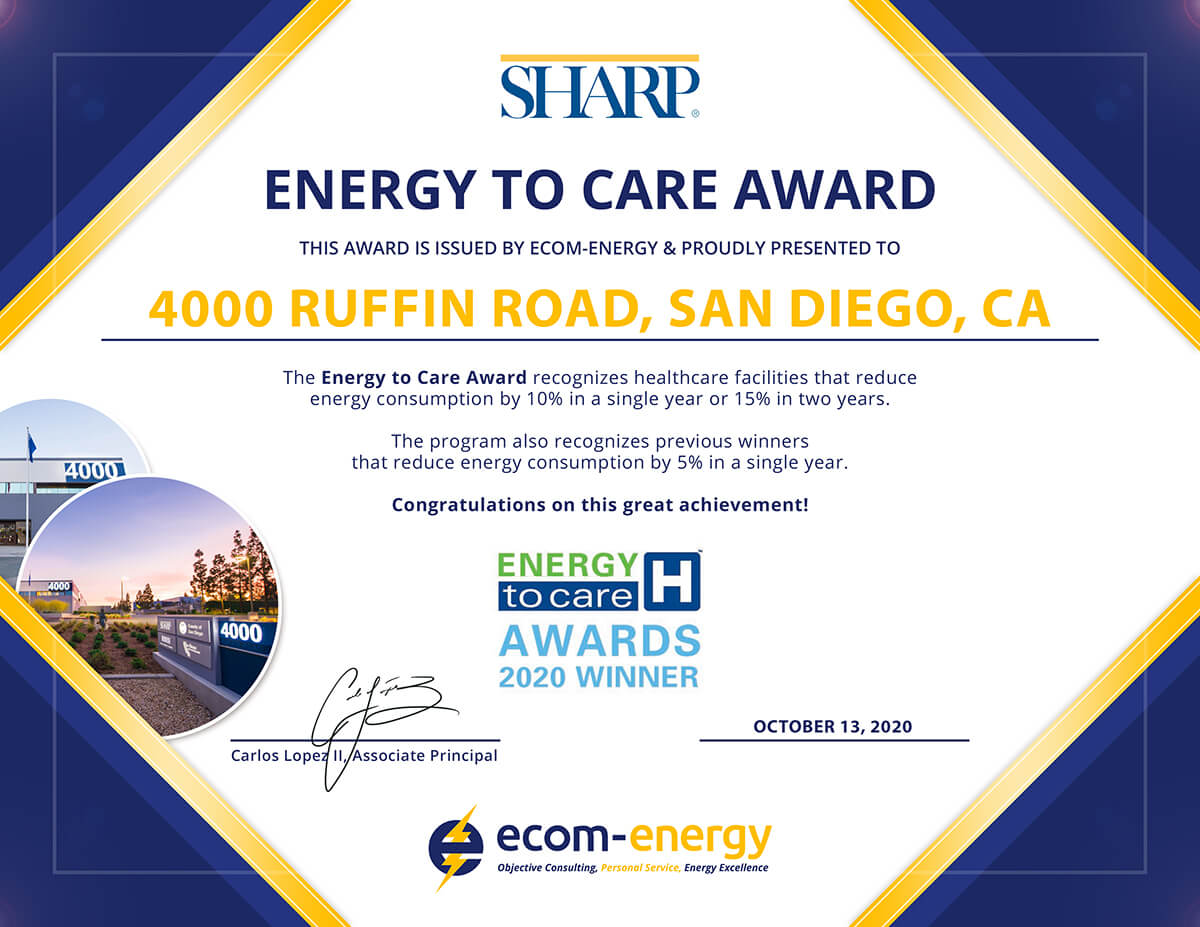 Energy to Care Award: Sharp HealthCare - 4000 Ruffin Rd.